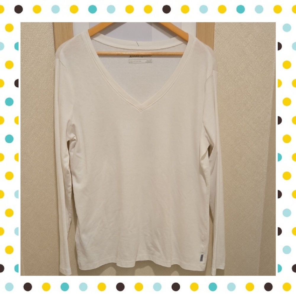 EDDIE BAUER Women's Cream V-Neck Long Sleeve Top size 2x